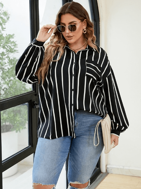 Camisa Casual Rayures - Plus Size - Loja Izze