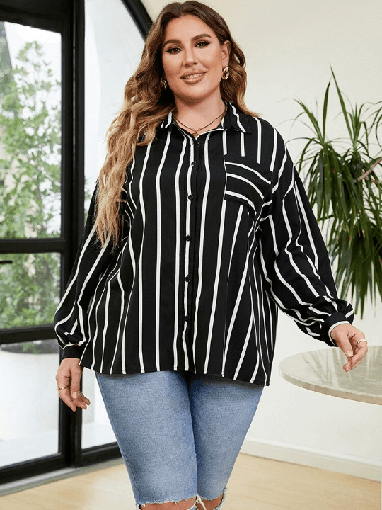 Camisa Casual Rayures - Plus Size - Loja Izze